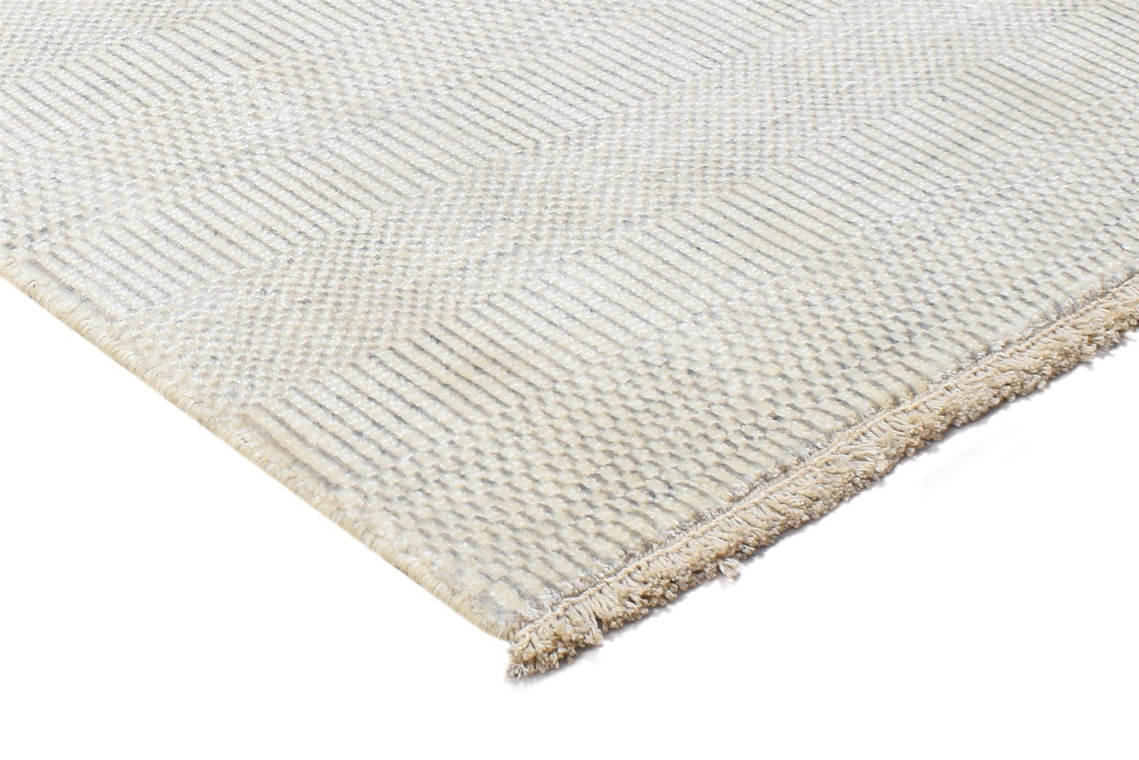 2X3 Rug Wool / Silk Cream Modern Hand Knotted Scandinavian Grass Trellis Small 