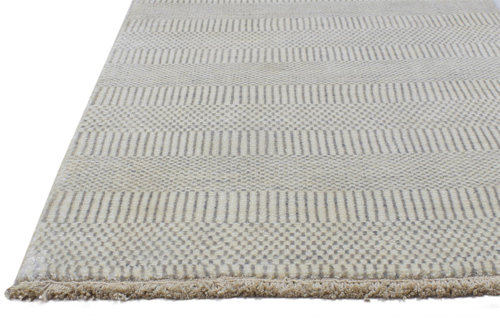 2X3 Rug Wool / Silk Cream Modern Hand Knotted Scandinavian Grass Trellis Small 