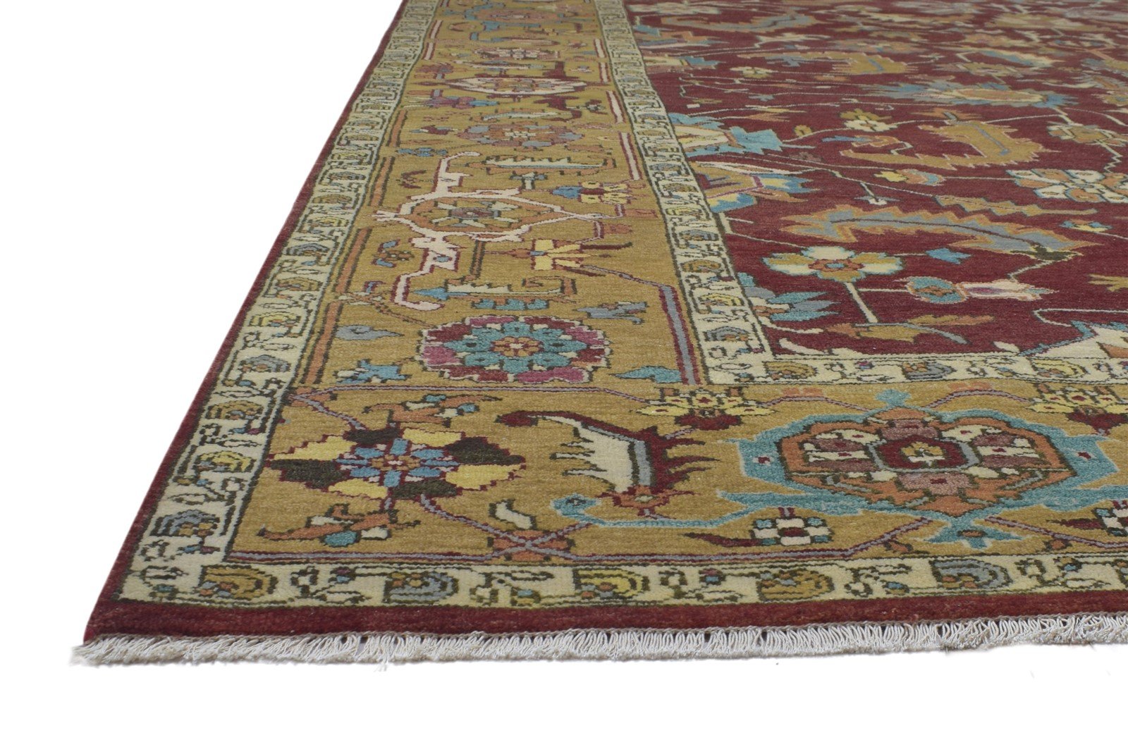 Red Wool Rug 9' X 12' Persian Hand Knotted Mughal Oriental Large Carpet 