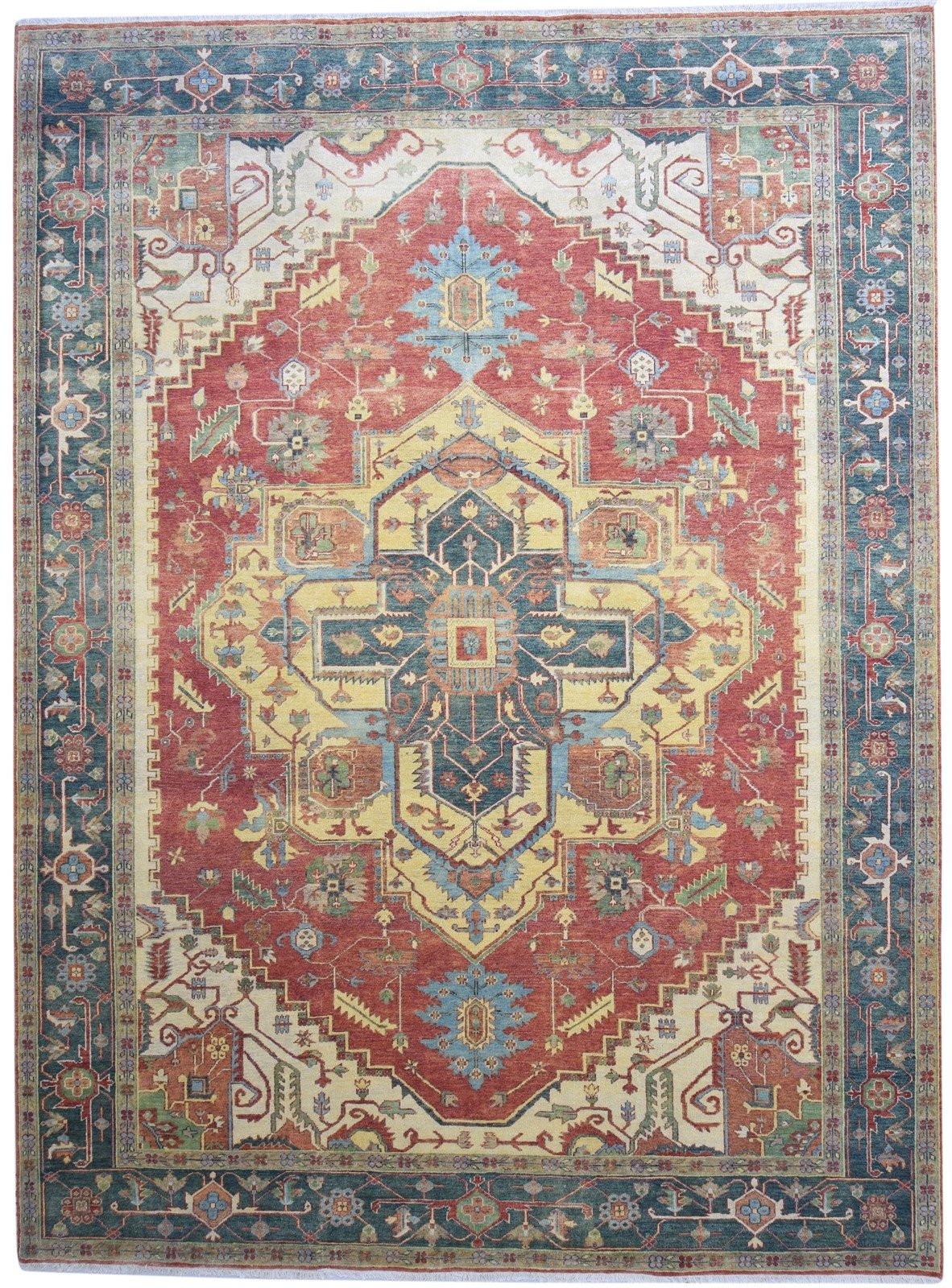 Hand Knotted Red Wool Rug 9' X 12' Persian Serapi Oriental Large Carpet 