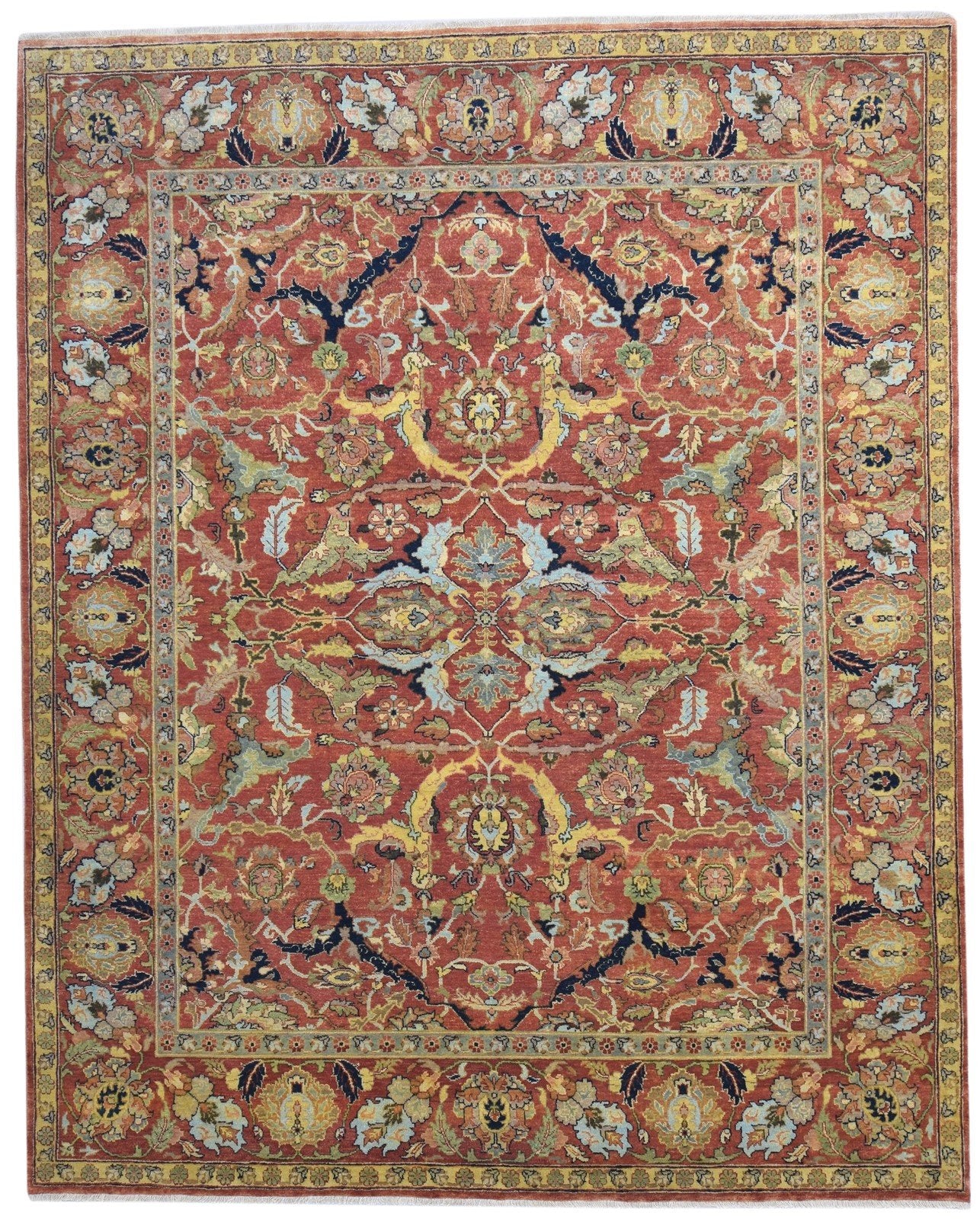 Red Wool Rug 8' X 10' Persian Hand Knotted Mughal Oriental Large Carpet 