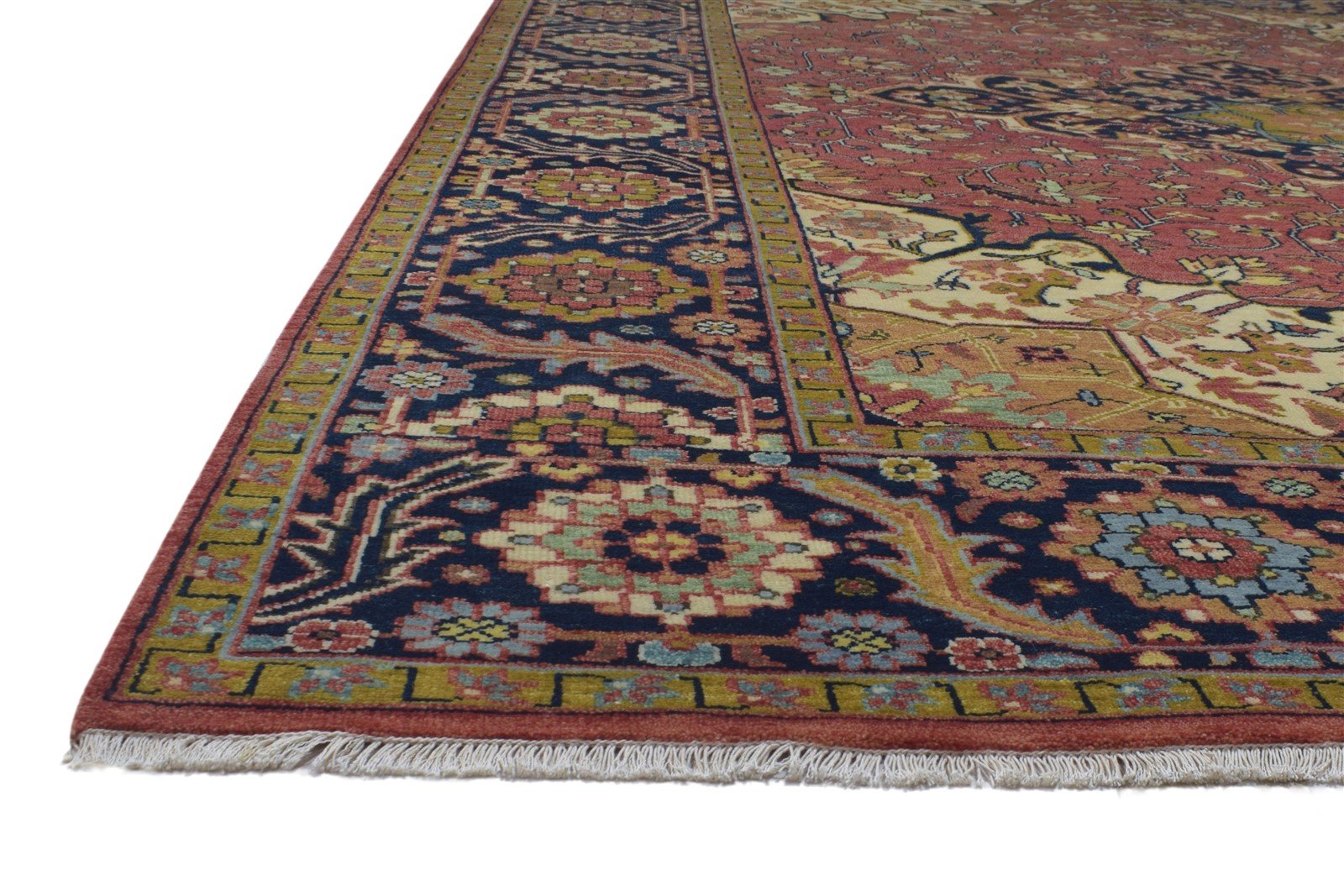 Hand Knotted Red Wool Rug 9' X 12' Persian Heriz-Indian Oriental Large Carpet 