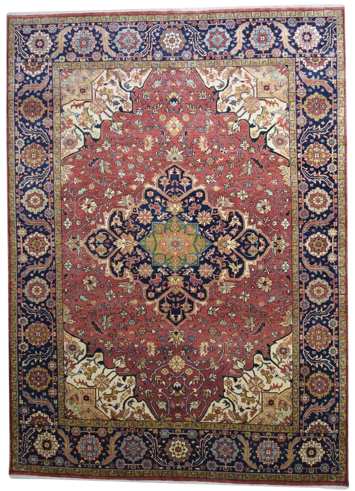 Hand Knotted Red Wool Rug 9' X 12' Persian Heriz-Indian Oriental Large Carpet 