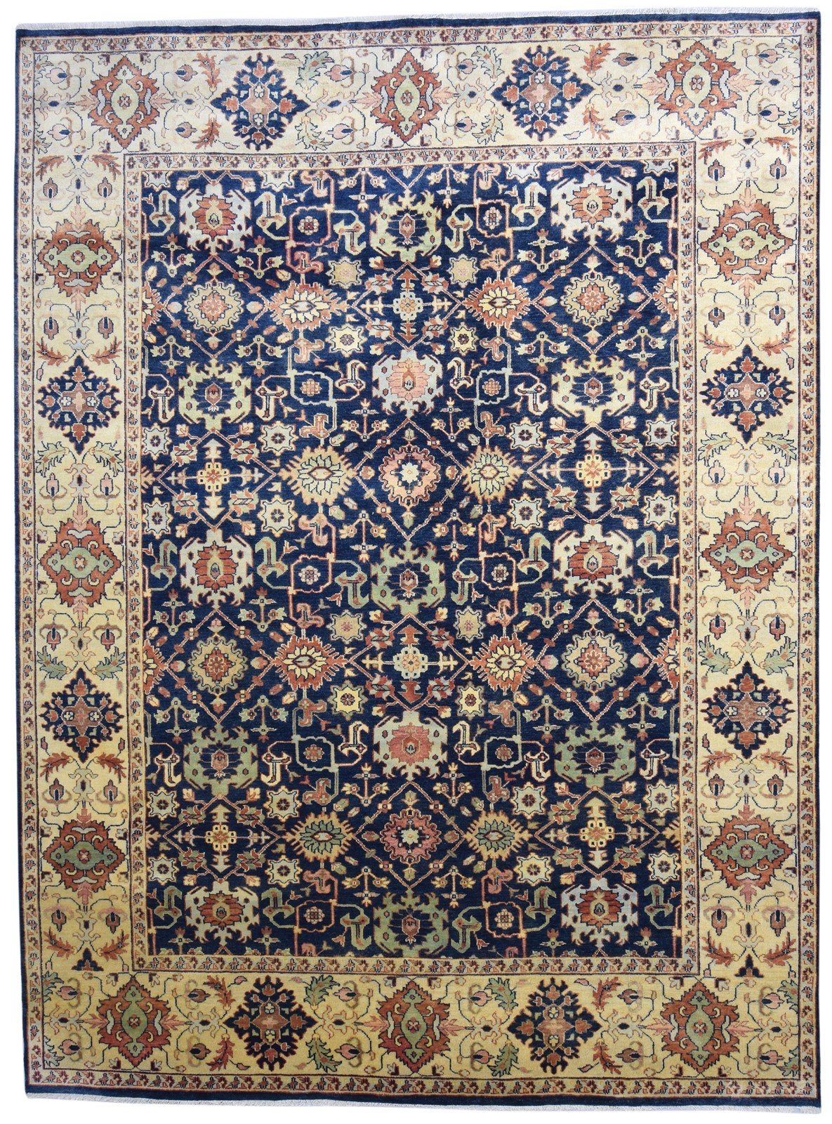 Blue Wool Rug 9' X 12' Persian Hand Knotted Kashan Oriental Large Carpet 