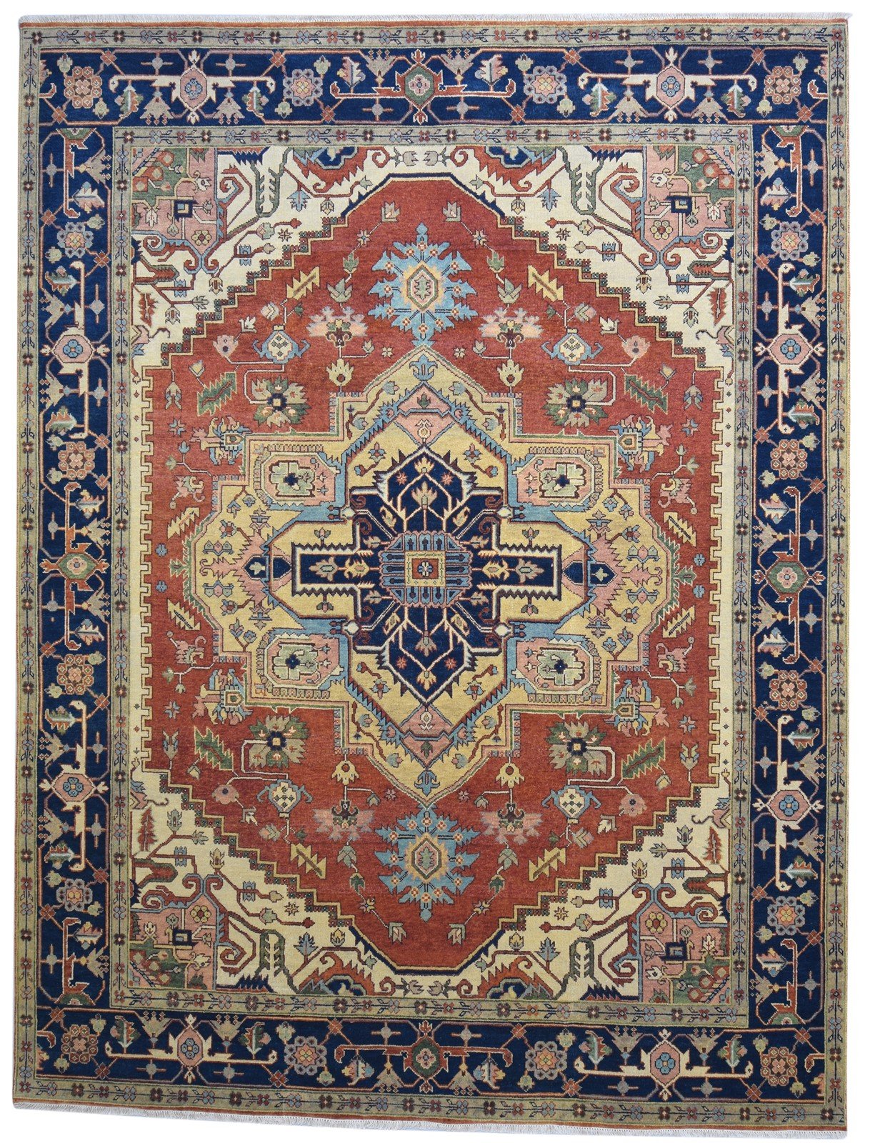 Hand Knotted Rust Wool Rug 9' X 12' Persian Serapi Oriental Large Carpet 