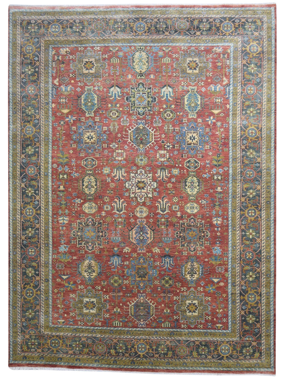 Wool Red Rug 9' X 12' Persian Hand Knotted Mughal Oriental Large Carpet 