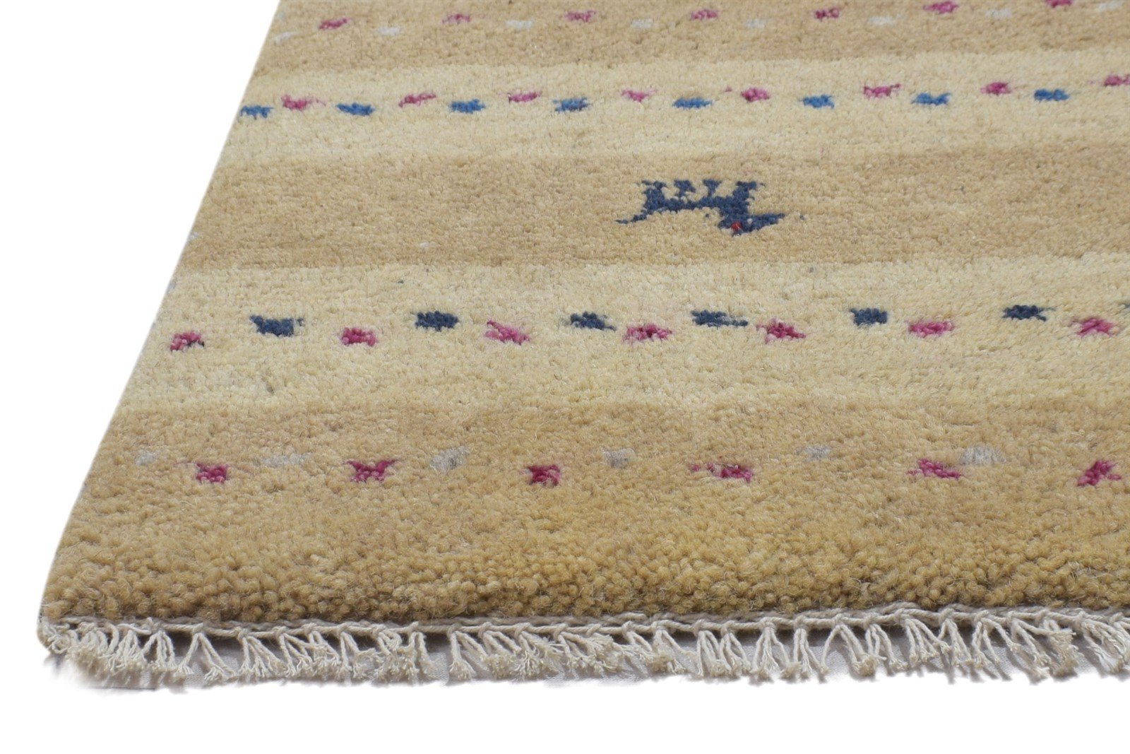 100% Wool Sand Rug 1' X 2' Persian Hand Knotted Gabbeh Southwestern Small Carpet 