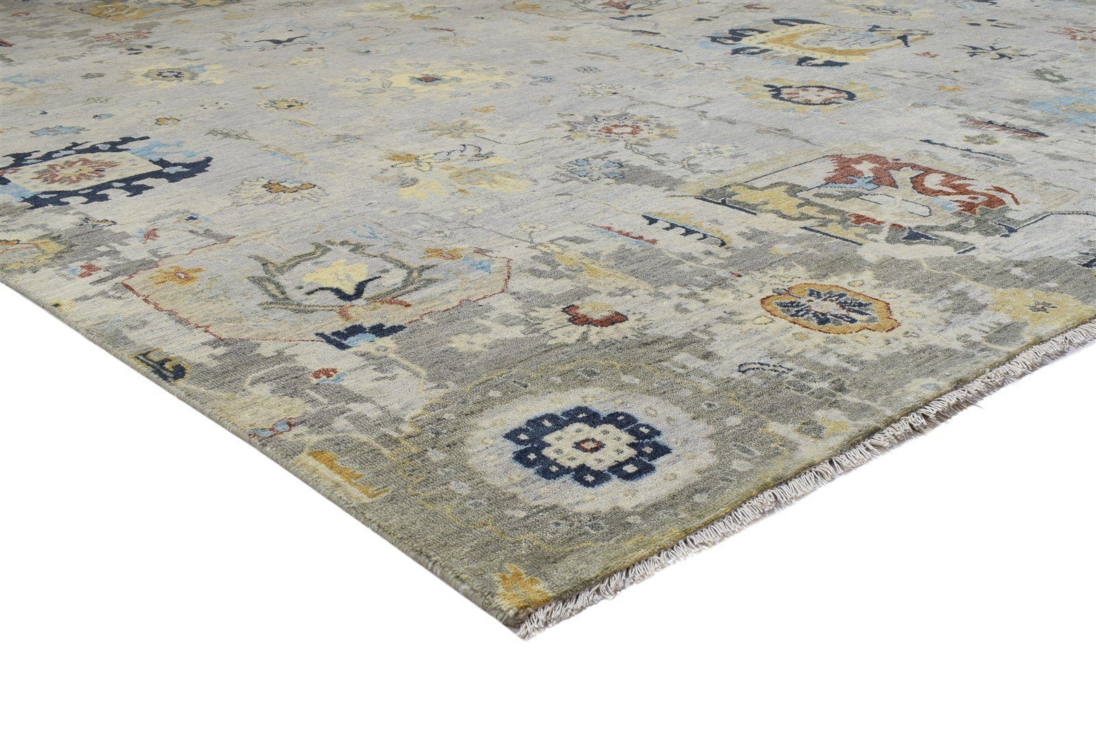 Wool Grey Rug 9' X 12' Persian Hand Knotted Oushak Abstract Large Carpet 