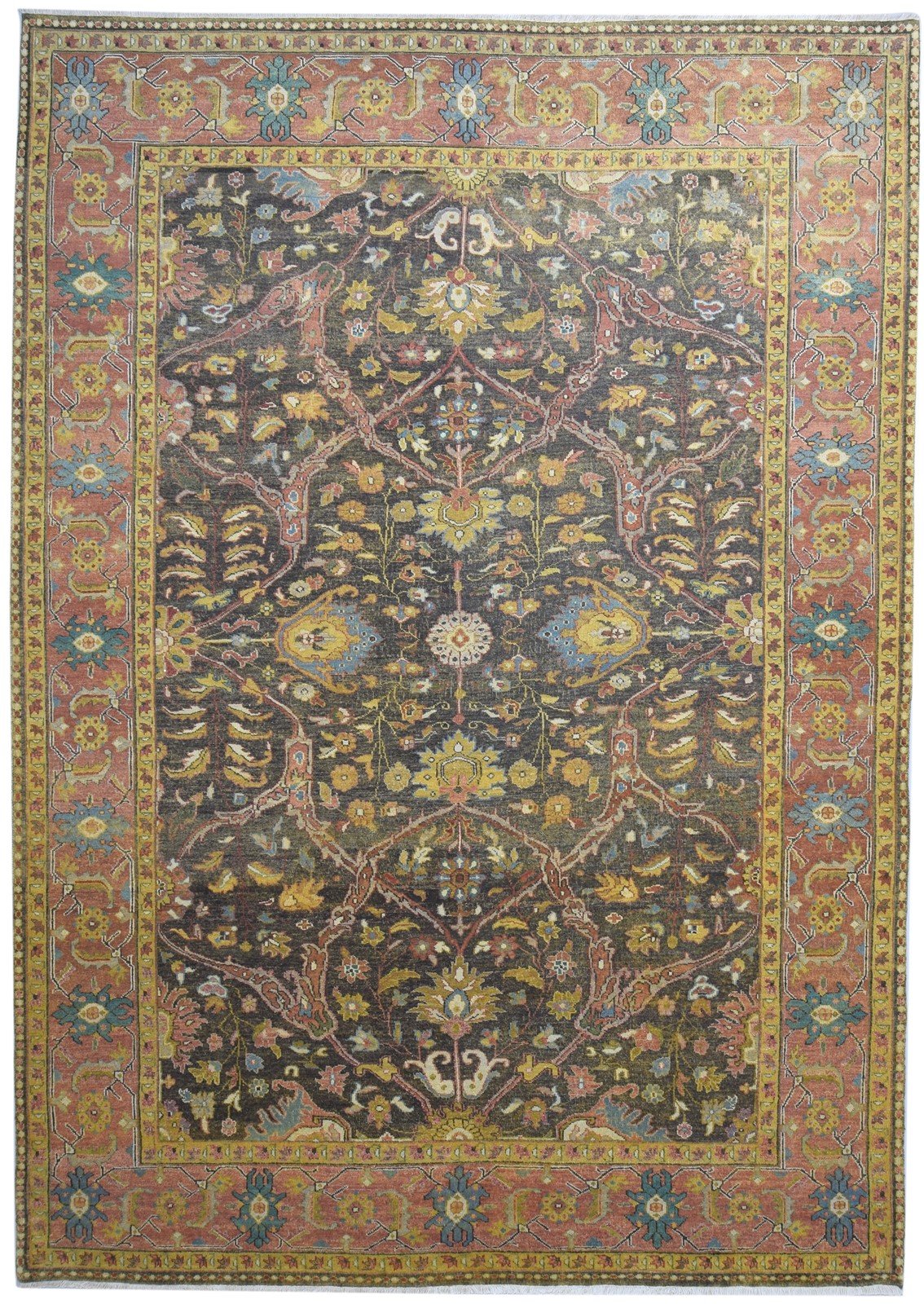 Wool Brown Rug 8' X 12' Persian Hand Knotted Mughal Oriental Large Carpet 