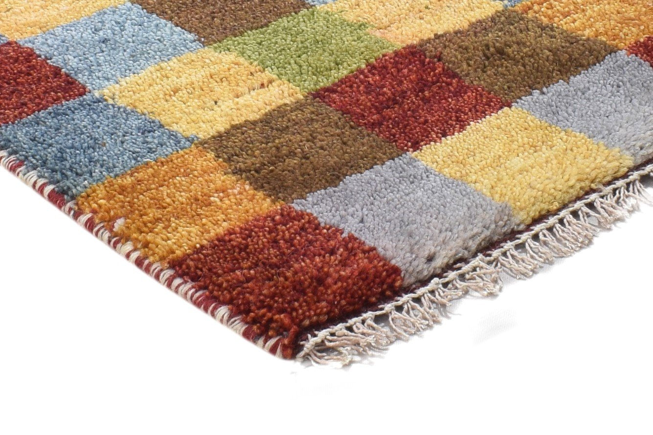 Wool Multi Color Rug 1' X 2' Persian Hand Knotted Gabbeh Geometric Small Carpet 