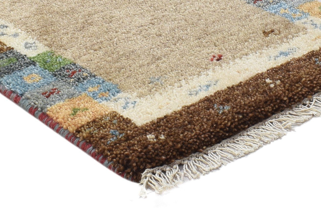 Beige Wool Rug 1' X 2' Persian Hand Knotted Gabbeh Southwestern Small Carpet 