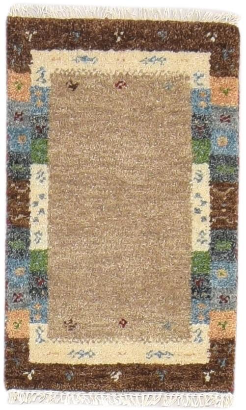 Beige Wool Rug 1' X 2' Persian Hand Knotted Gabbeh Southwestern Small Carpet 