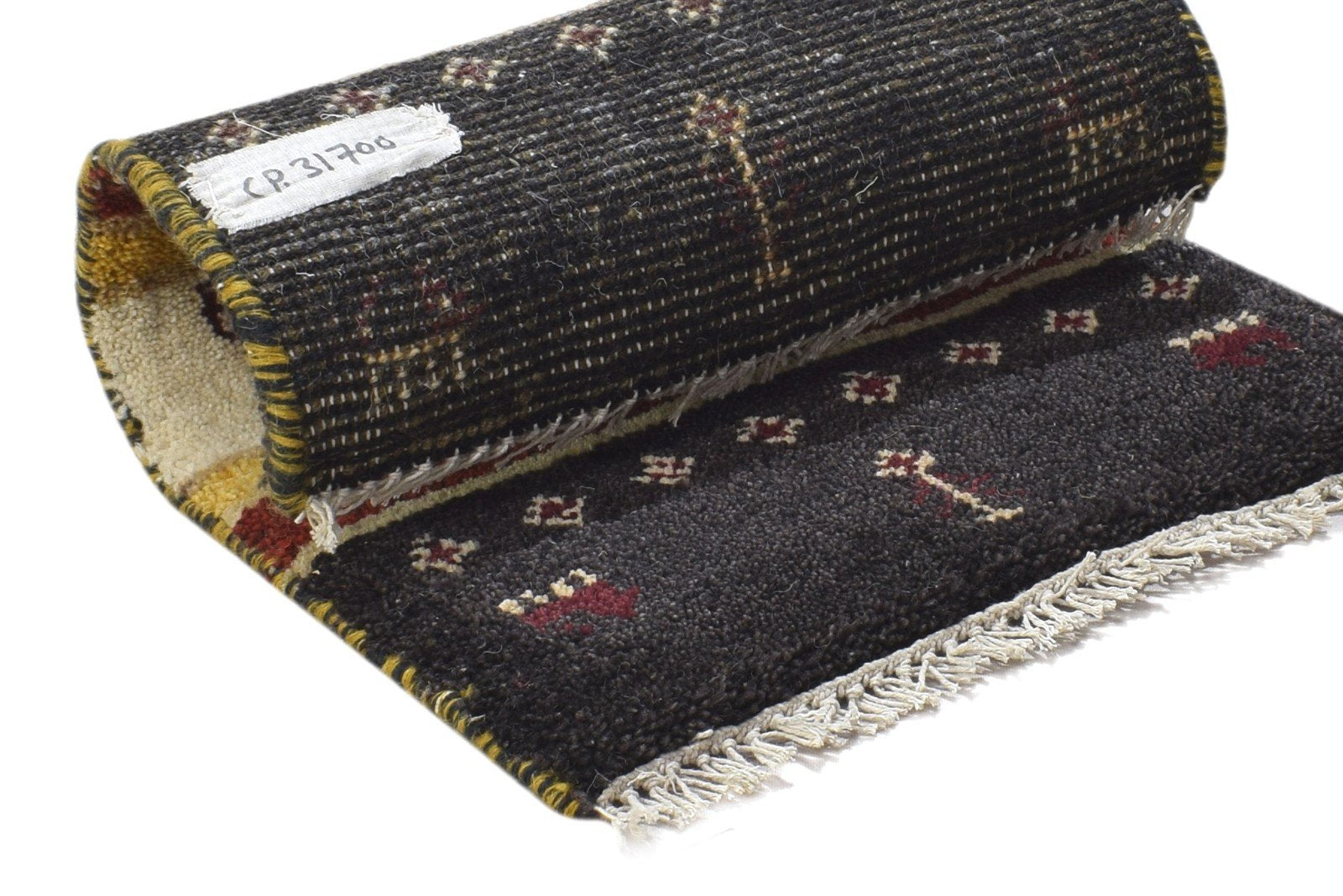 Charcoal Wool Rug 1' X 2' Persian Hand Knotted Gabbeh Southwestern Small Carpet 