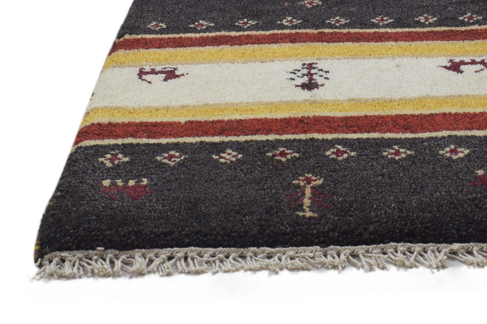 Charcoal Wool Rug 1' X 2' Persian Hand Knotted Gabbeh Southwestern Small Carpet 