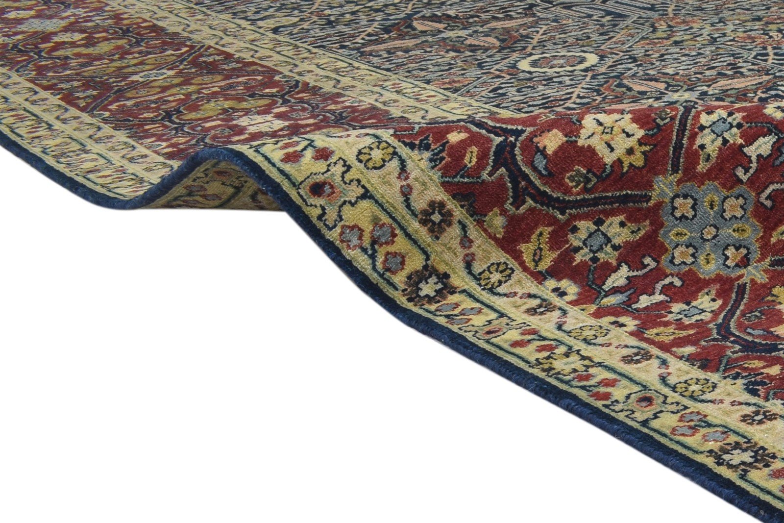 Hand Knotted Blue Wool Rug 9' X 12' Persian Mughal Oriental Large Carpet 