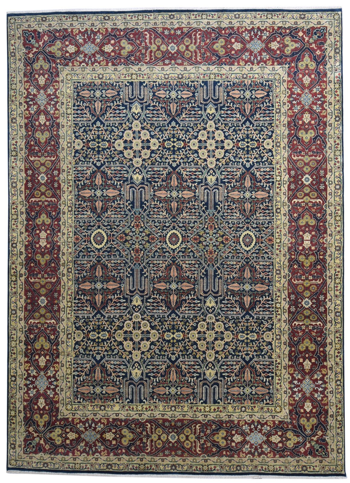 Hand Knotted Blue Wool Rug 9' X 12' Persian Mughal Oriental Large Carpet 