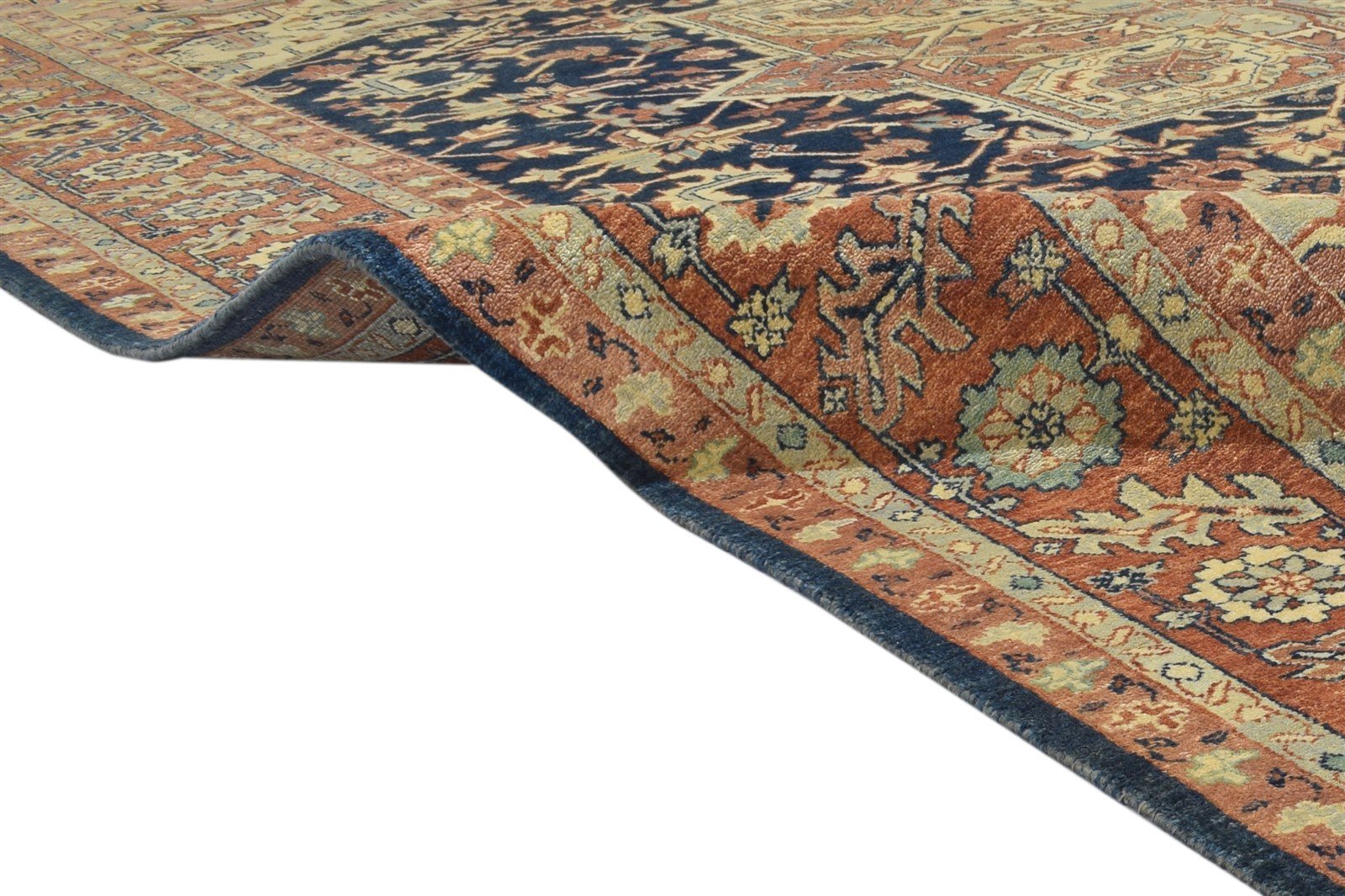 Wool Blue Rug 9' X 11' Persian Hand Knotted Heriz-Indian Oriental Large Carpet 