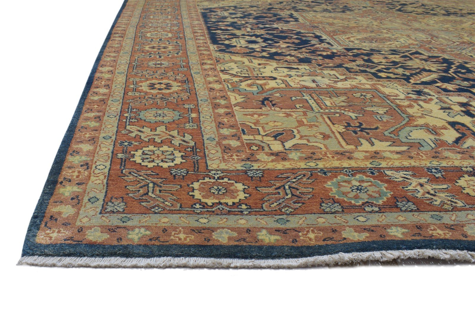 Wool Blue Rug 9' X 11' Persian Hand Knotted Heriz-Indian Oriental Large Carpet 