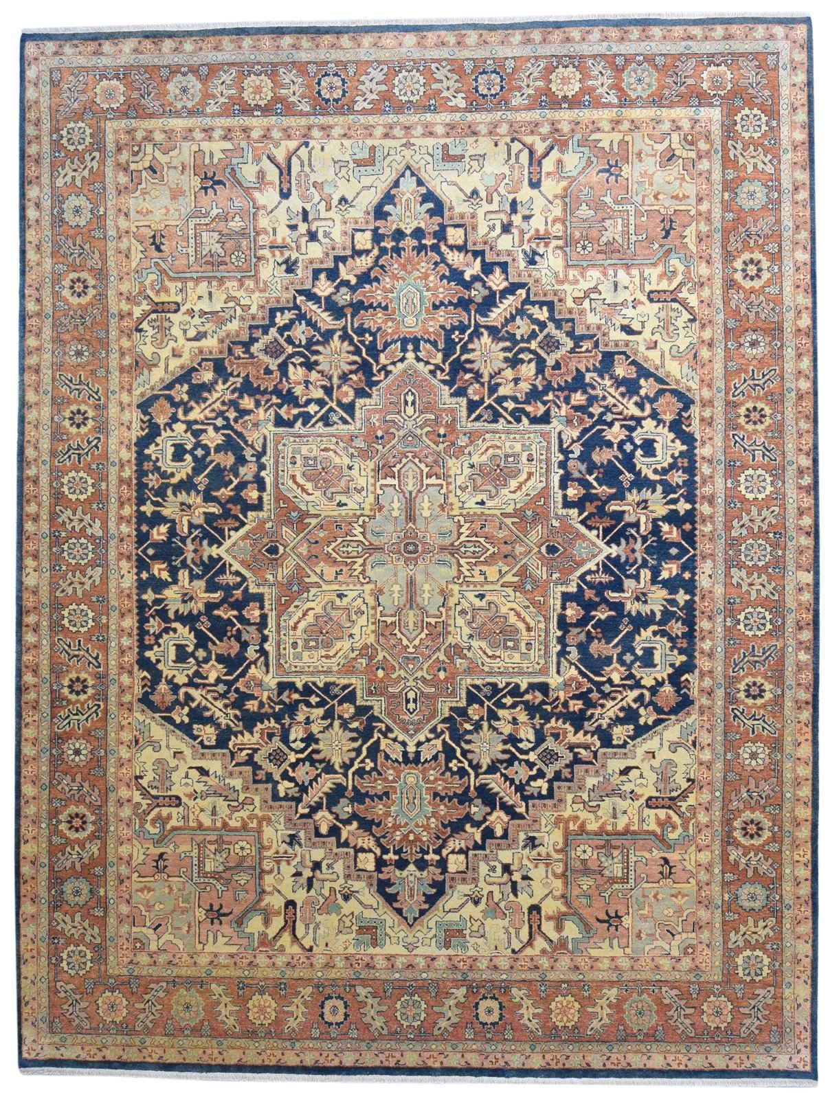 Wool Blue Rug 9' X 11' Persian Hand Knotted Heriz-Indian Oriental Large Carpet 