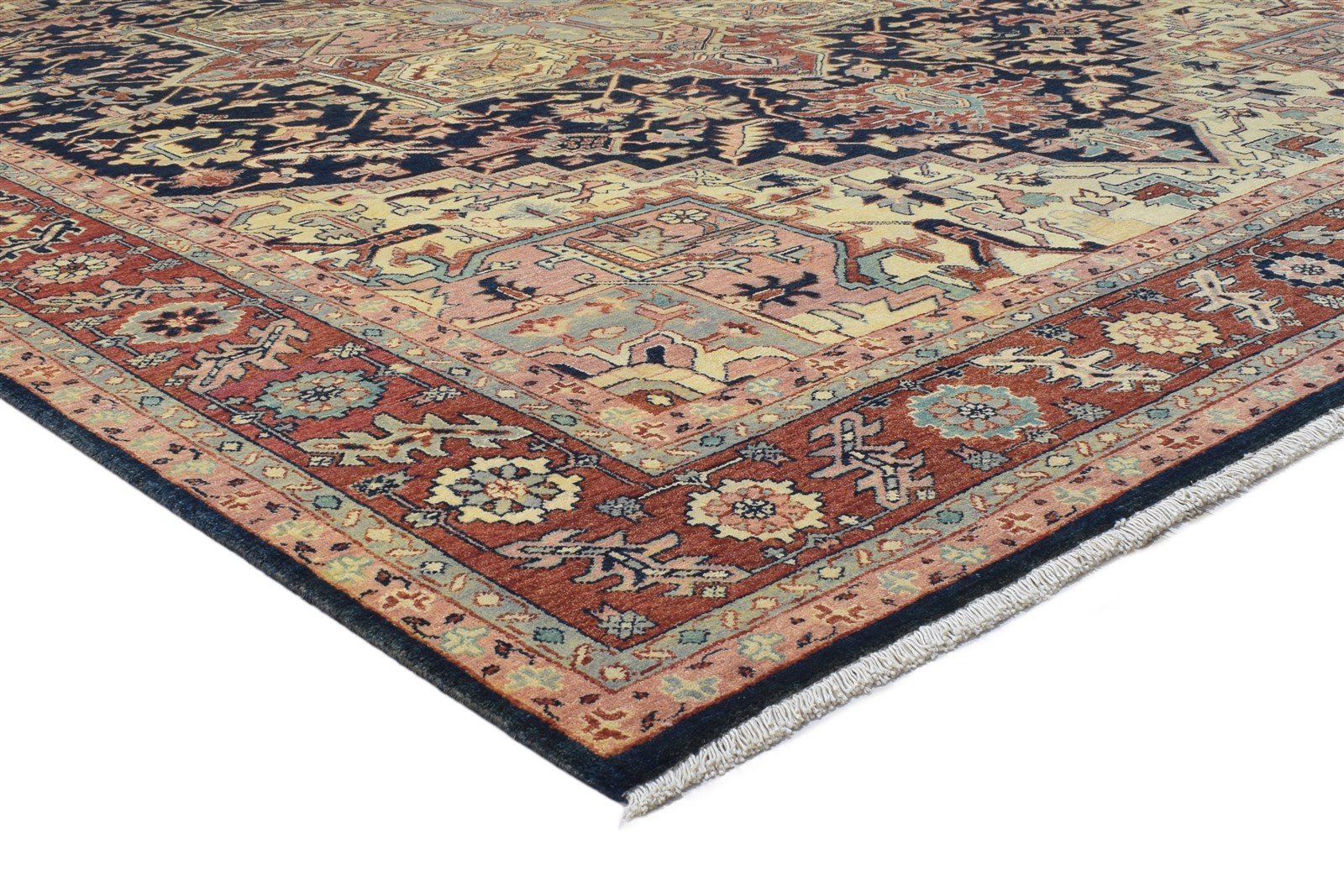 Wool Blue Rug 9' X 11' Persian Hand Knotted Serapi Oriental Large Carpet 