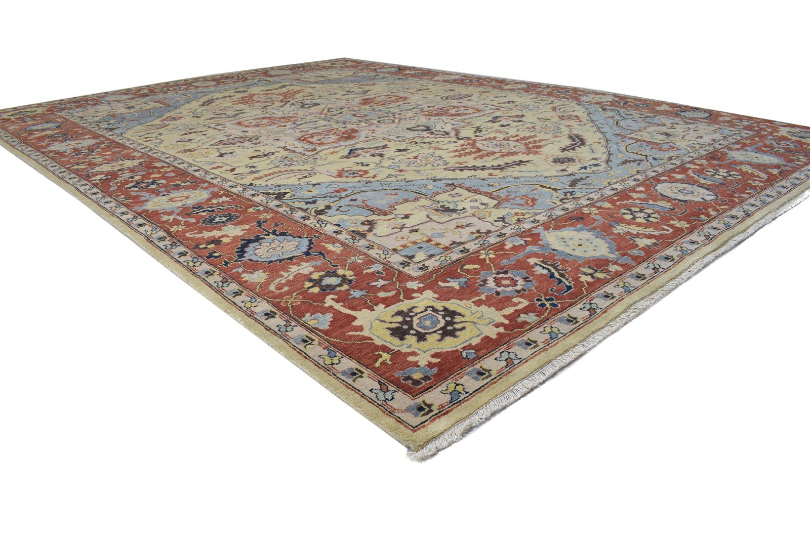 Wool Beige Rug 9' X 12' Persian Hand Knotted Serapi Oriental Large Carpet 