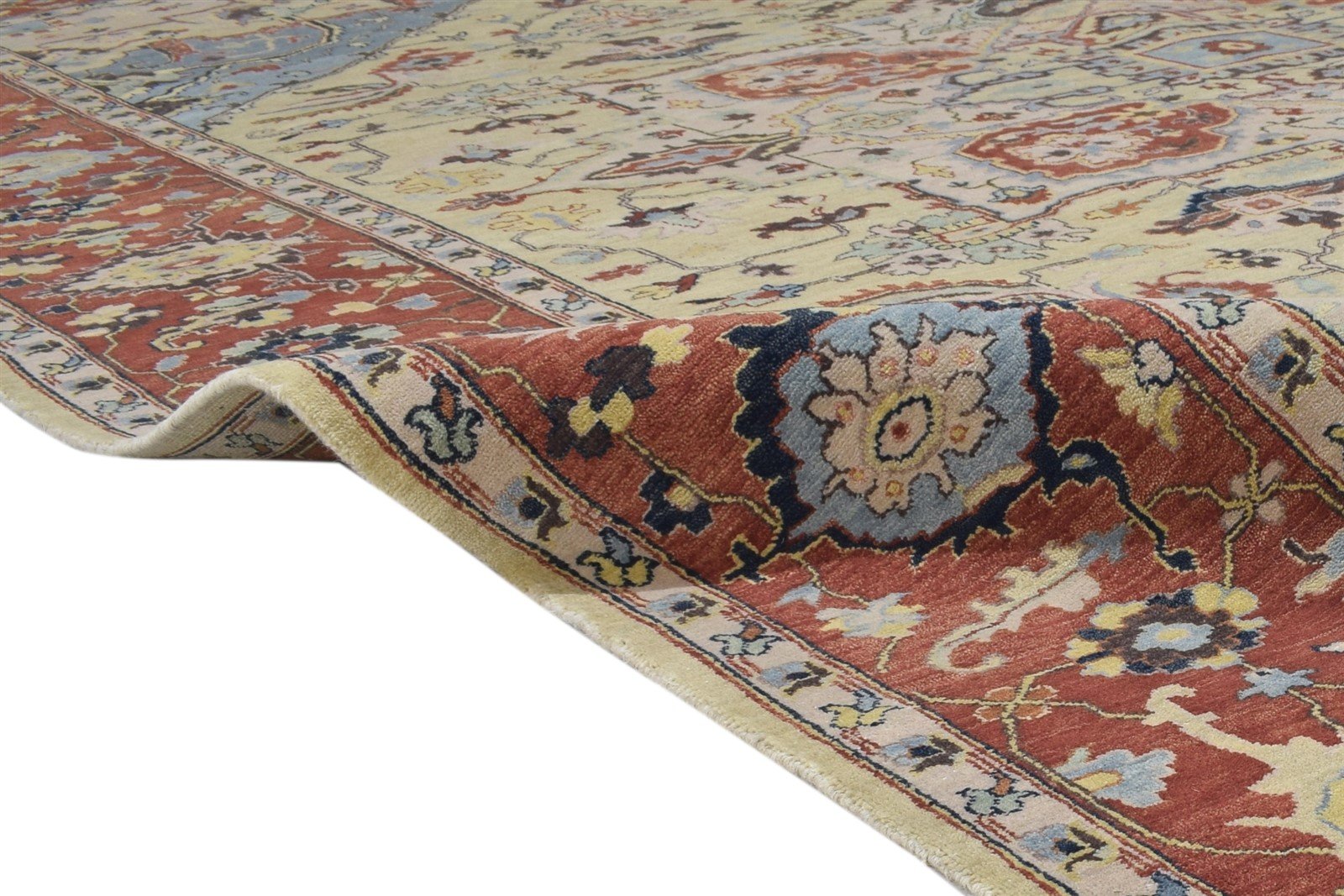 Wool Beige Rug 9' X 12' Persian Hand Knotted Serapi Oriental Large Carpet 