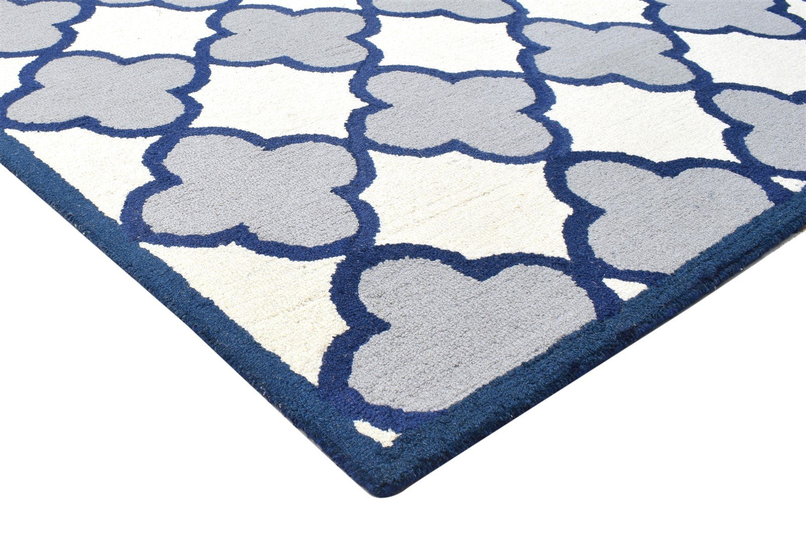 Hand Tufted Blue Wool Rug 5' X 8' Modern Moroccan Trellis Room Size Carpet 