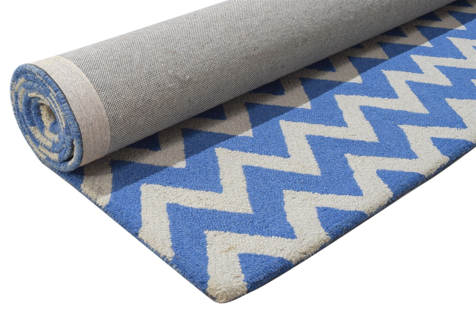 5' X 8' Rug Wool Blue Modern Hand Tufted Scandinavian Chevron Room Size Carpet 