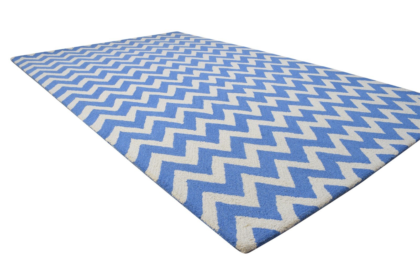 5' X 8' Rug Wool Blue Modern Hand Tufted Scandinavian Chevron Room Size Carpet 