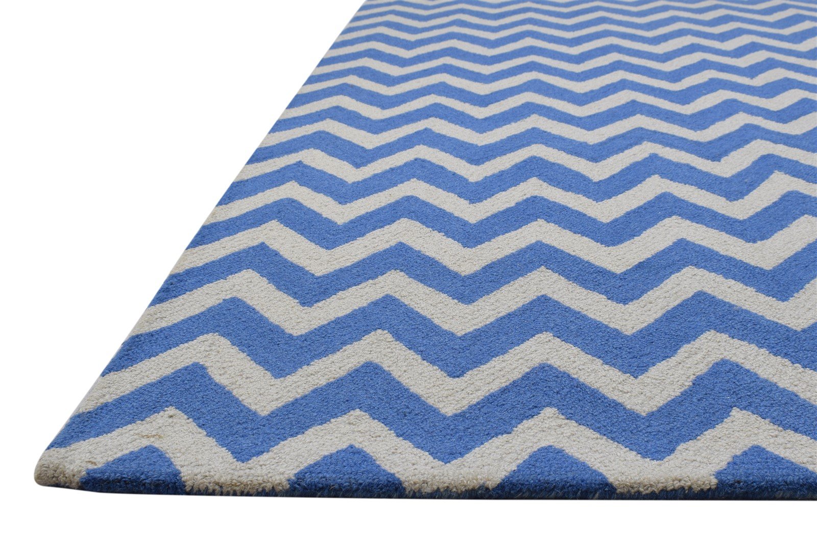 5' X 8' Rug Wool Blue Modern Hand Tufted Scandinavian Chevron Room Size Carpet 