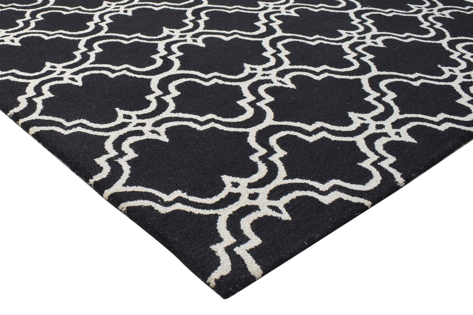 Black Wool Rug 5' X 8' Modern Hand Tufted Moroccan Trellis Room Size Carpet 