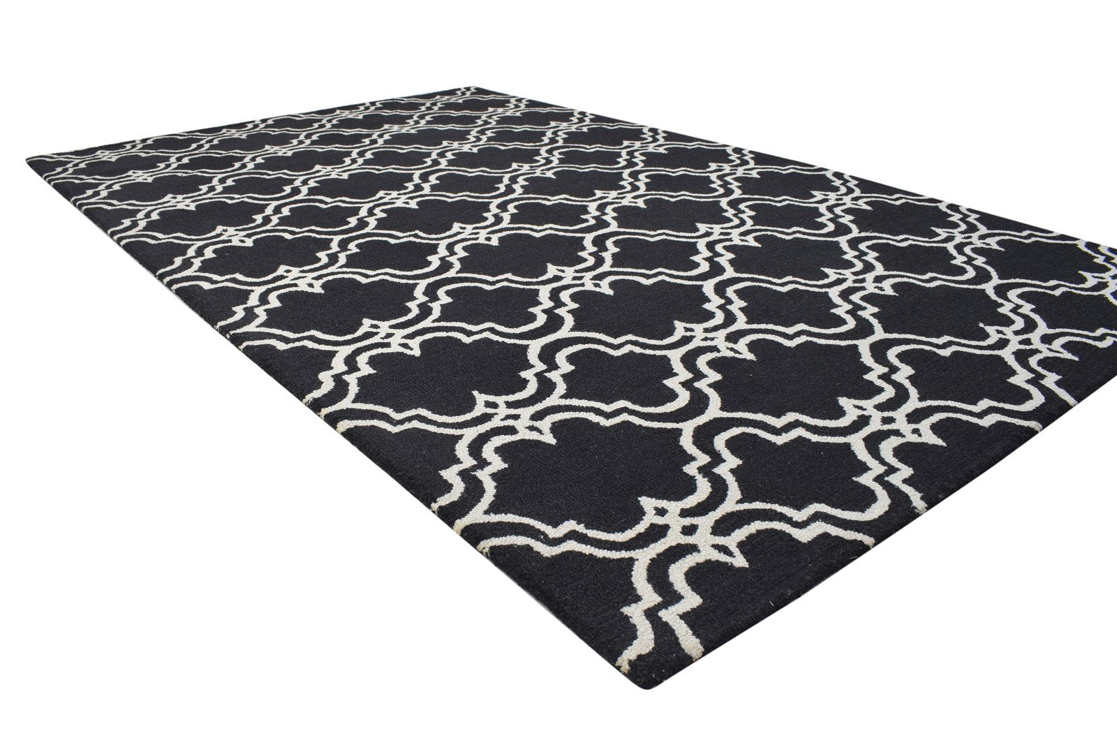 Black Wool Rug 5' X 8' Modern Hand Tufted Moroccan Trellis Room Size Carpet 