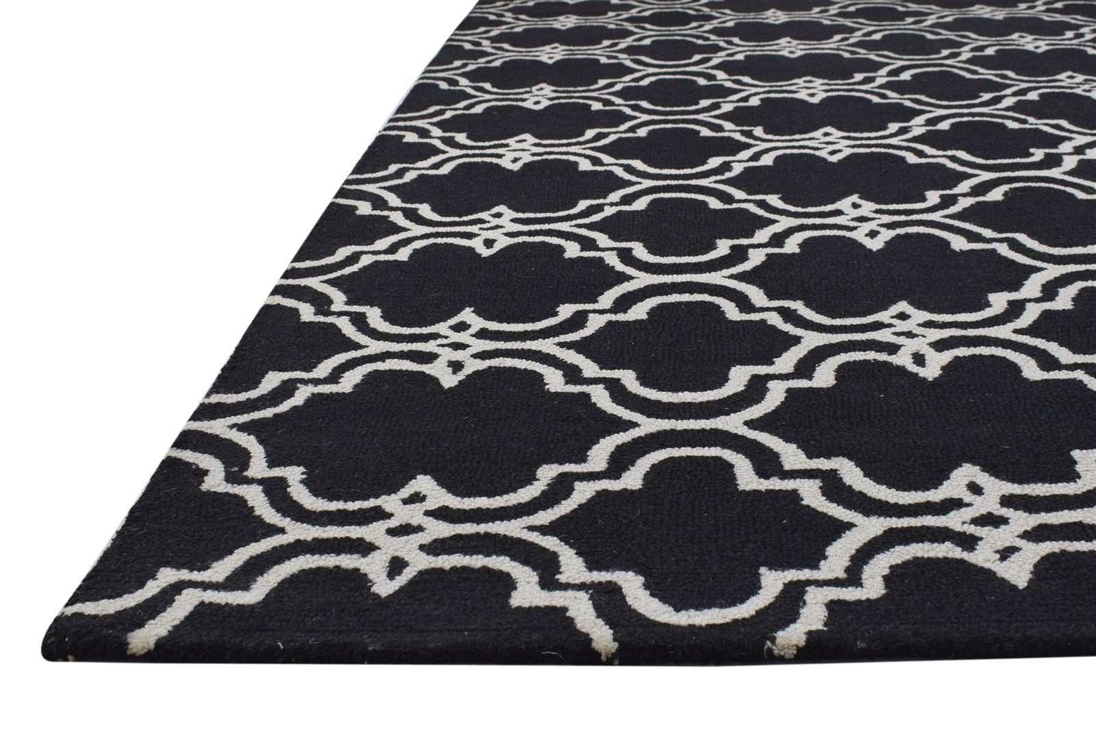 Black Wool Rug 5' X 8' Modern Hand Tufted Moroccan Trellis Room Size Carpet 