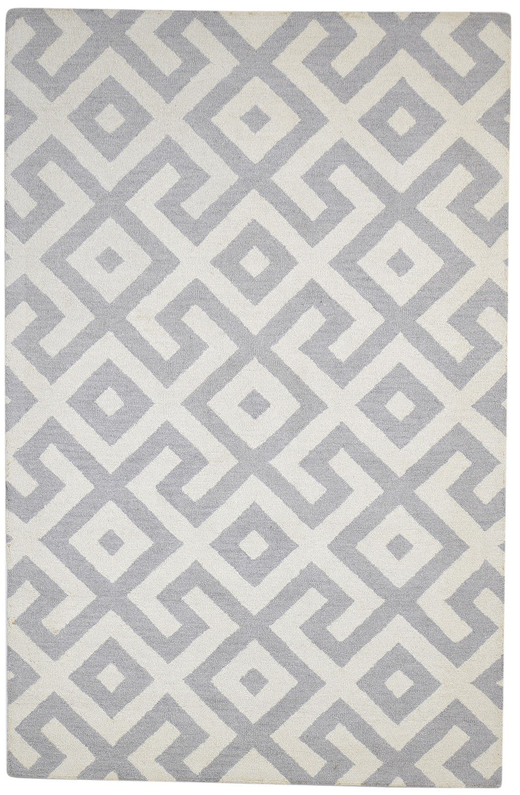 Wool Grey Rug 5' X 8' Modern Hand Tufted Scandinavian Geometric Room Size Carpet 