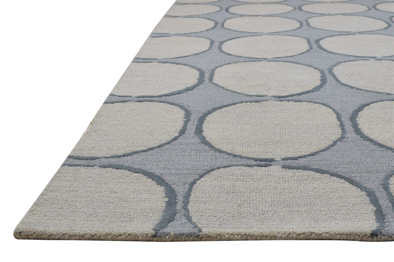 Hand Tufted Grey Wool Rug 5' X 8' Modern Scandinavian Circles Room Size Carpet 