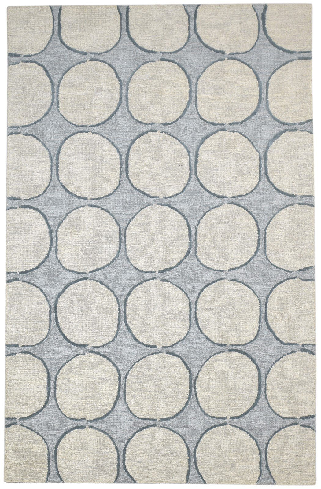 Hand Tufted Grey Wool Rug 5' X 8' Modern Scandinavian Circles Room Size Carpet 