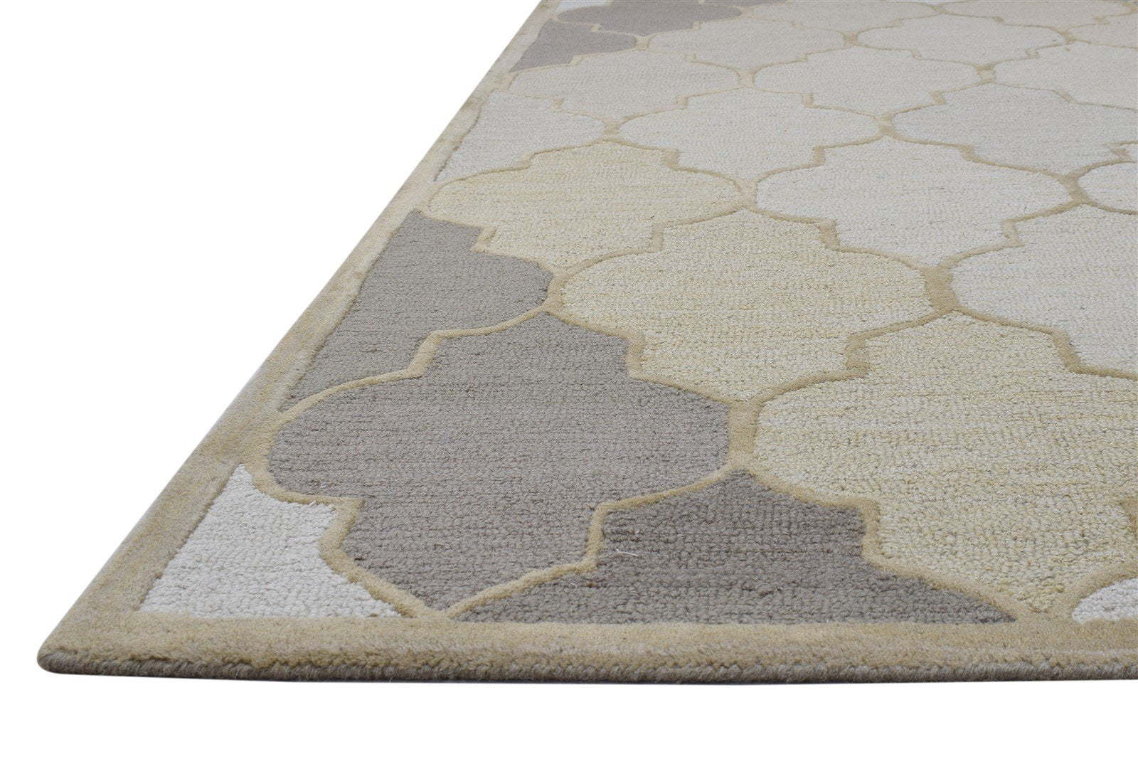 Beige Wool Rug 5' X 8' Modern Hand Tufted Moroccan Trellis Room Size Carpet 