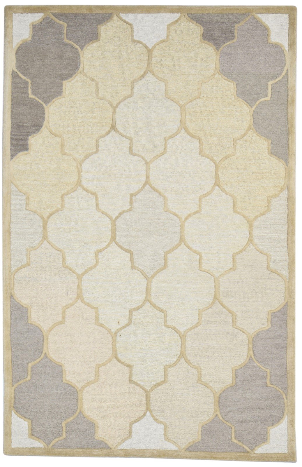 Beige Wool Rug 5' X 8' Modern Hand Tufted Moroccan Trellis Room Size Carpet 