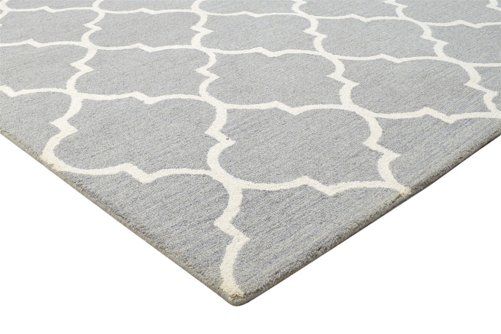 Grey Wool Rug 5' X 8' Modern Hand Tufted Moroccan Trellis Room Size Carpet 