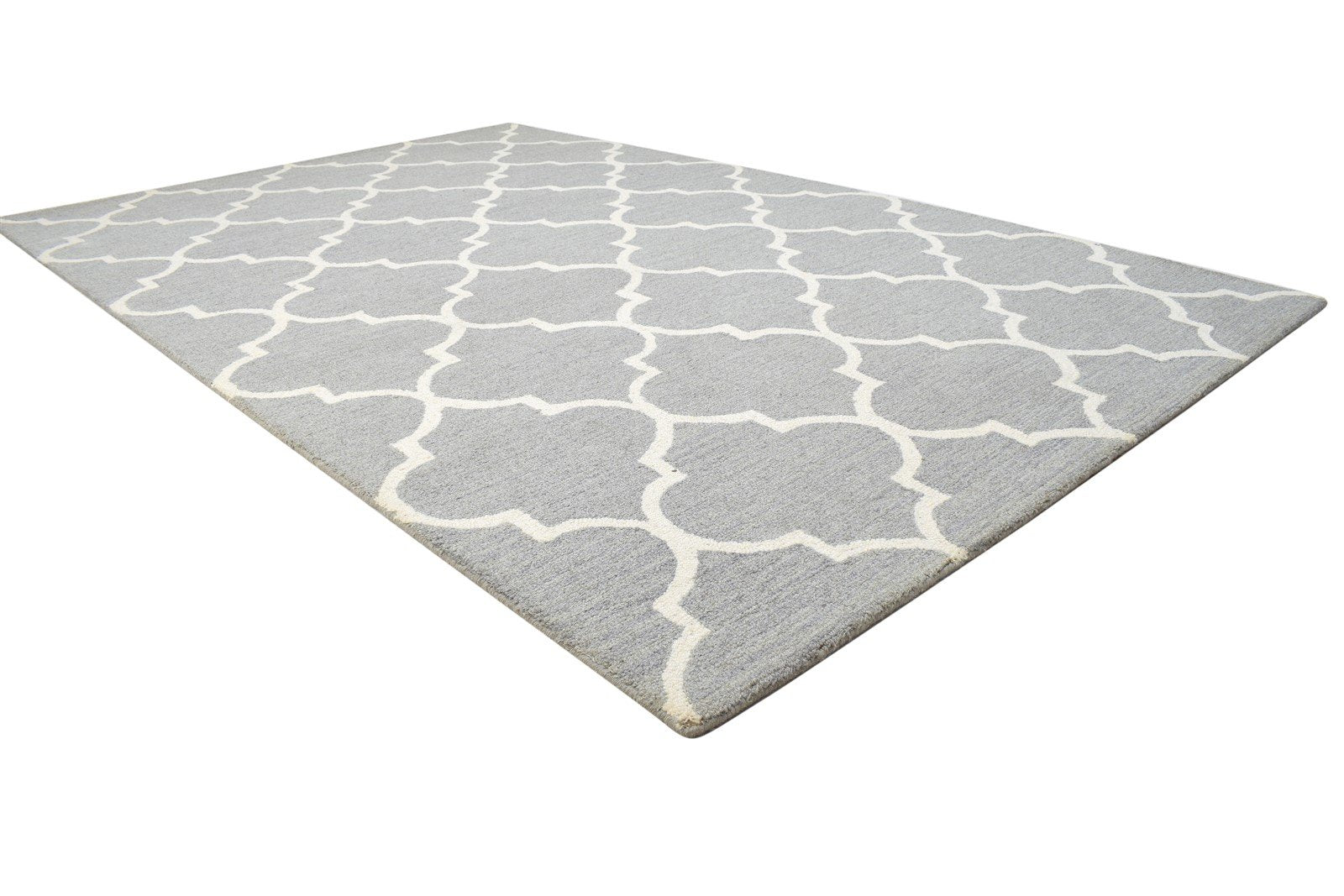 Grey Wool Rug 5' X 8' Modern Hand Tufted Moroccan Trellis Room Size Carpet 