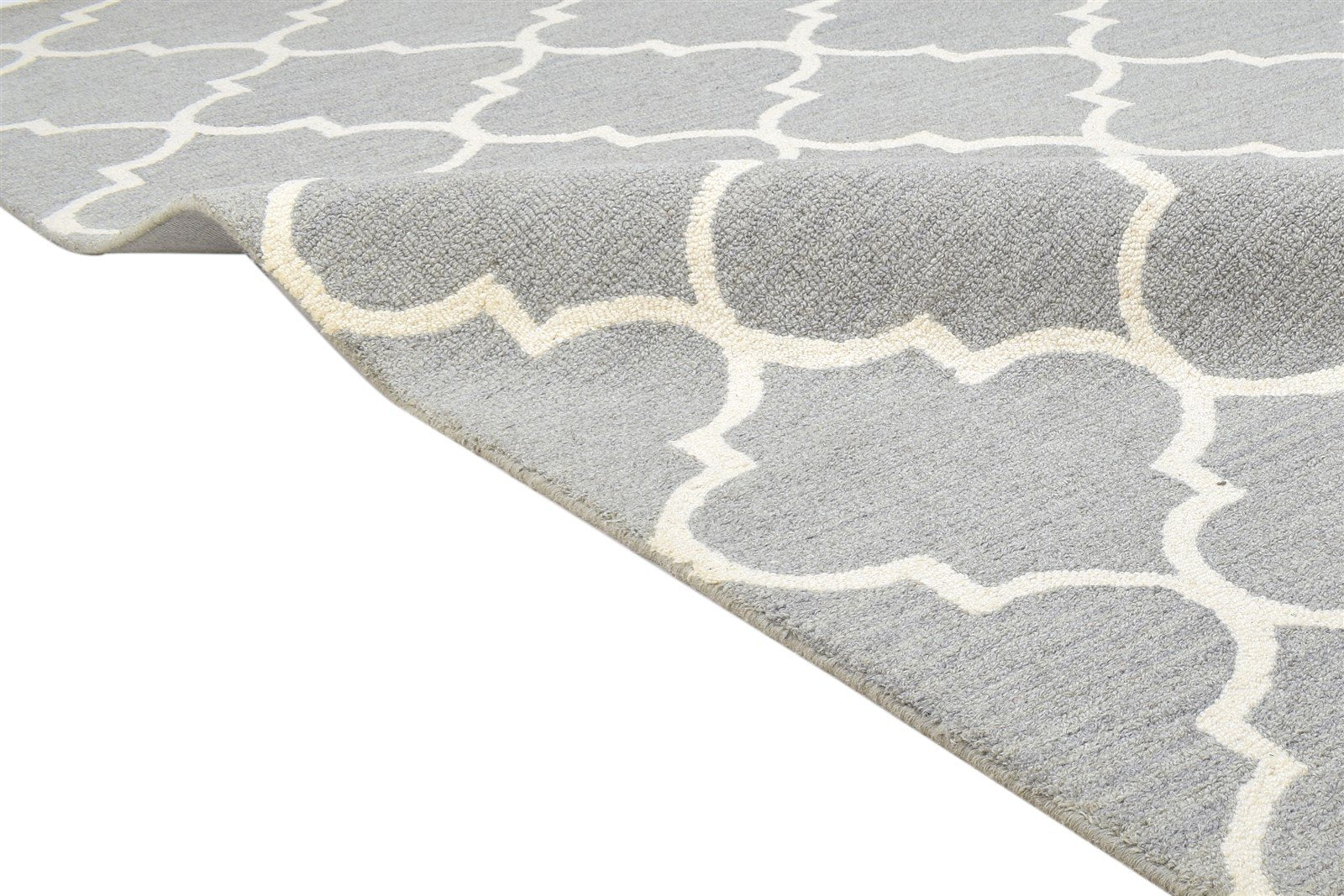 Grey Wool Rug 5' X 8' Modern Hand Tufted Moroccan Trellis Room Size Carpet 