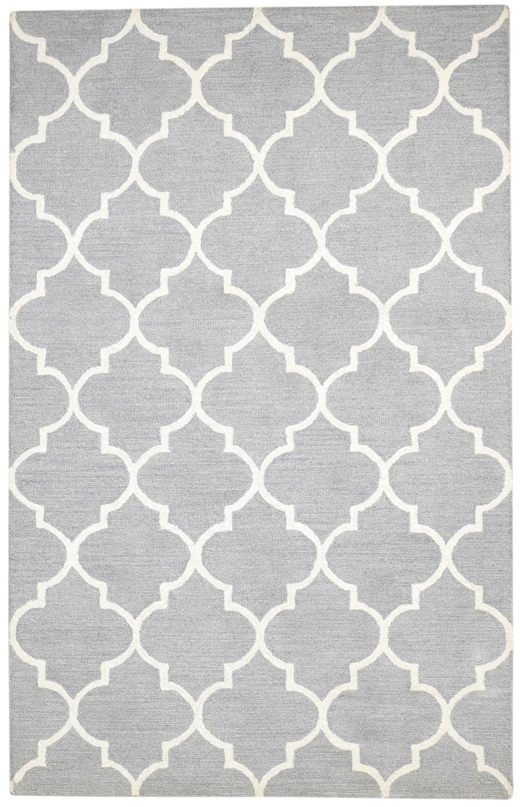 Grey Wool Rug 5' X 8' Modern Hand Tufted Moroccan Trellis Room Size Carpet 