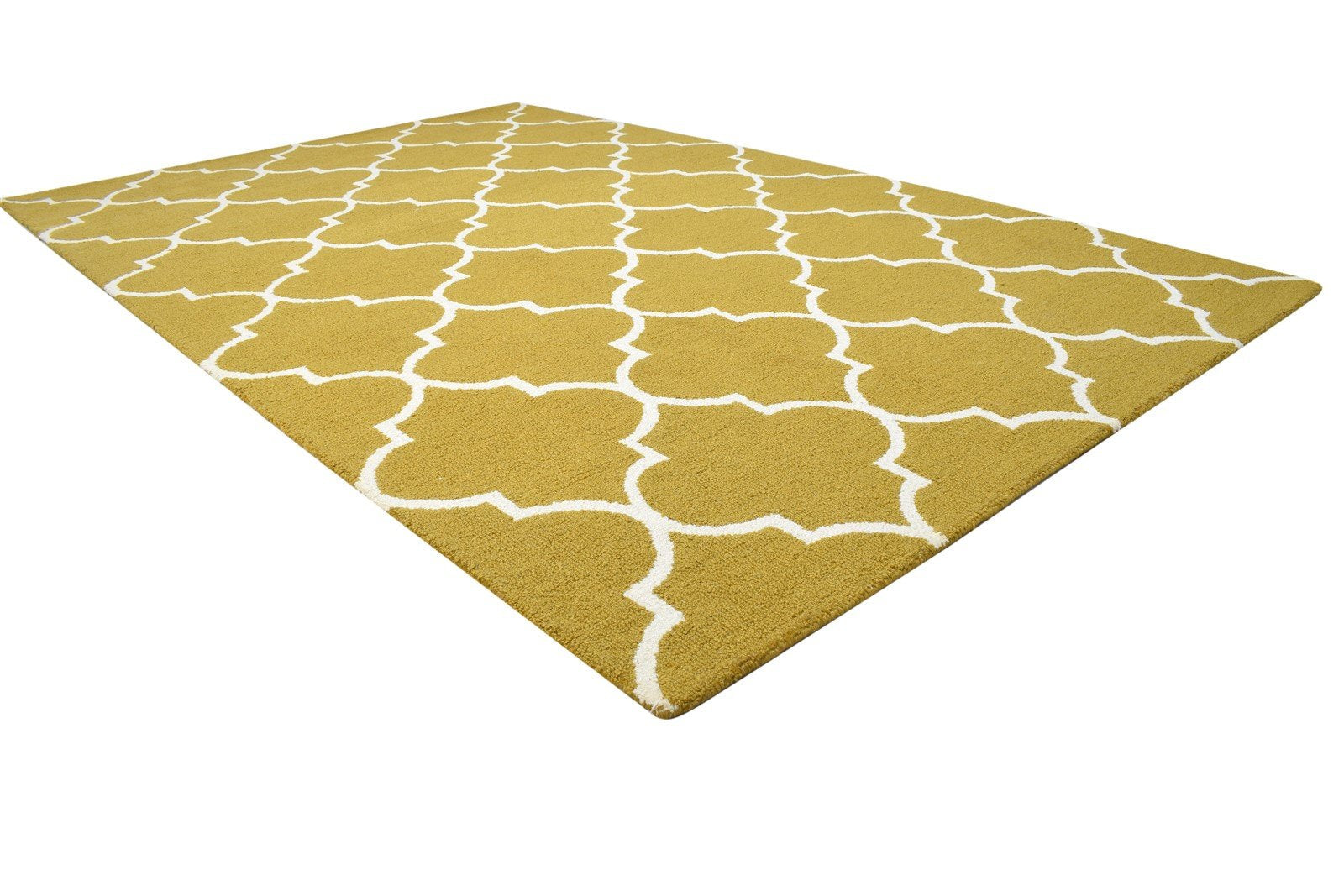 5' X 8' Rug Wool Gold Modern Hand Tufted Scandinavian Trellis Room Size Carpet 