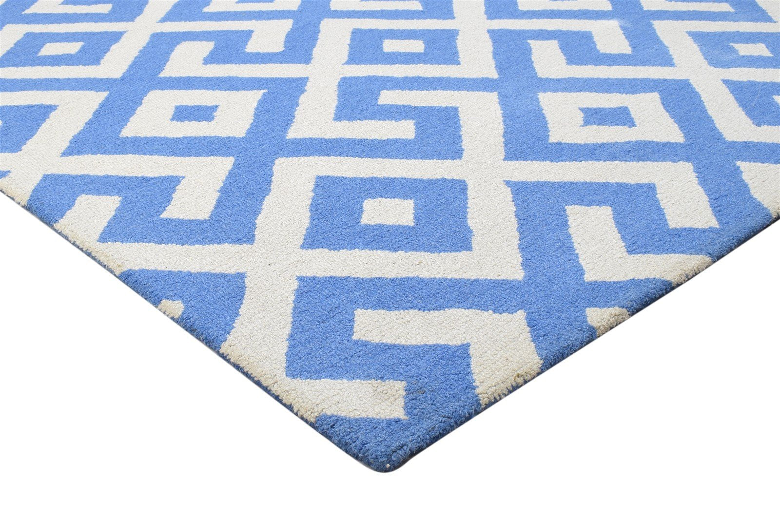 Hand Tufted Blue Wool Rug 5' X 8' Modern Scandinavian Geometric Room Size Carpet 