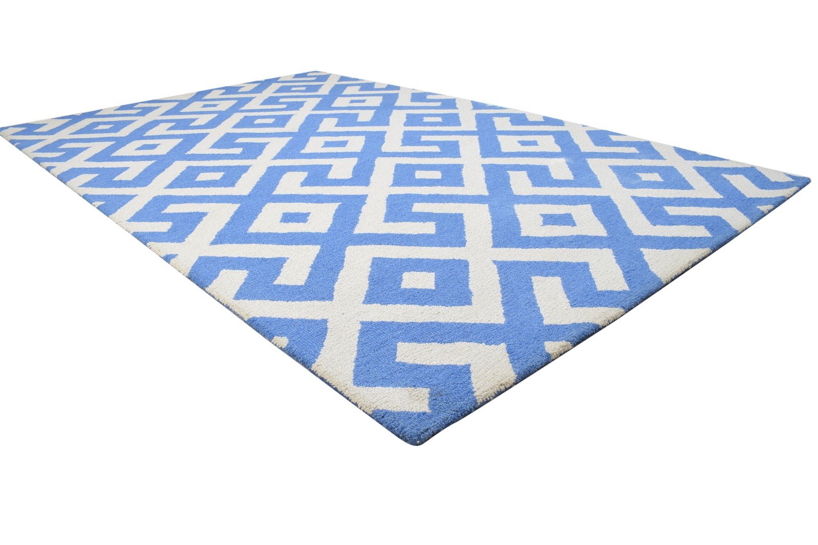 Hand Tufted Blue Wool Rug 5' X 8' Modern Scandinavian Geometric Room Size Carpet 