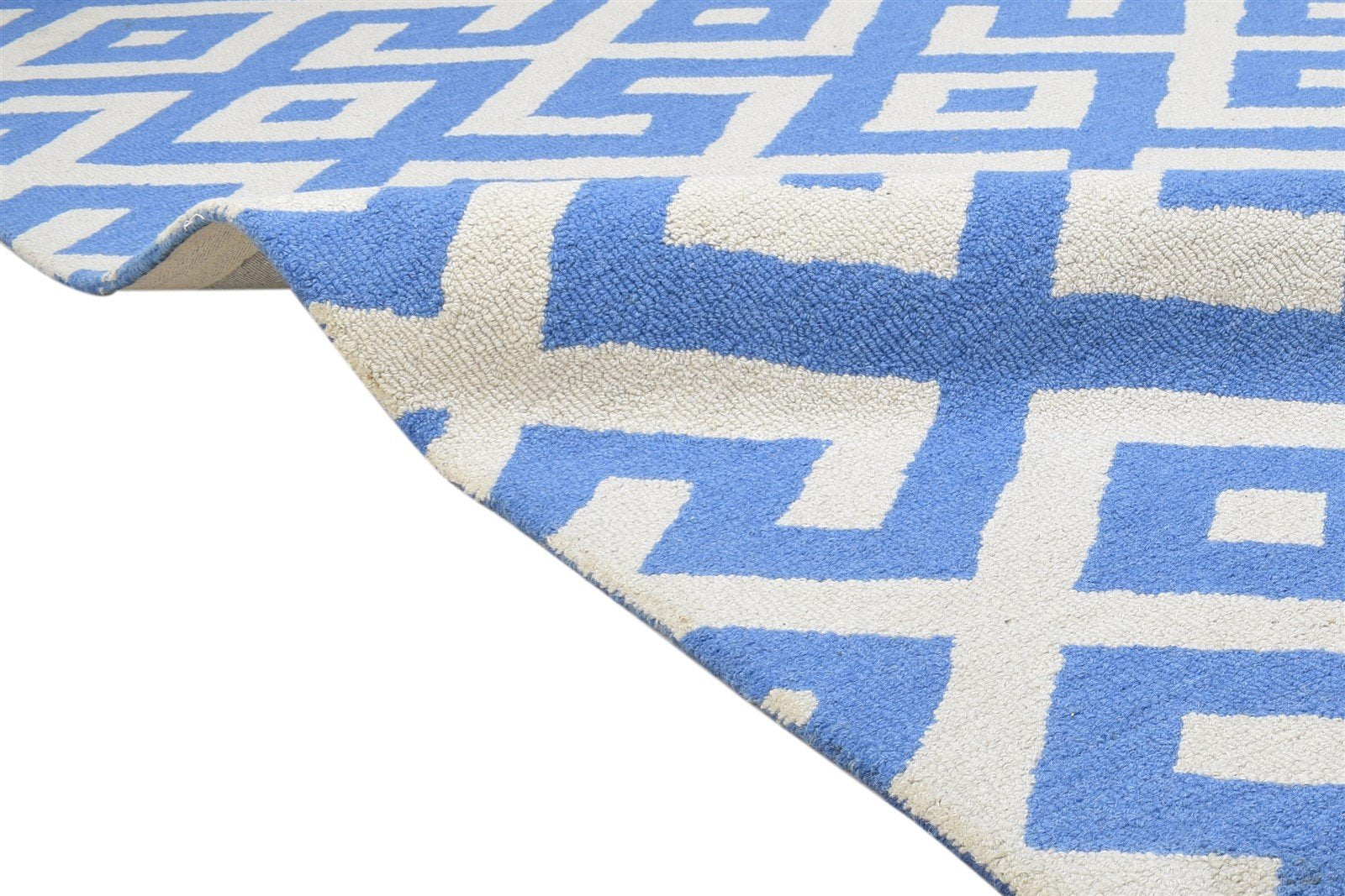 Hand Tufted Blue Wool Rug 5' X 8' Modern Scandinavian Geometric Room Size Carpet 