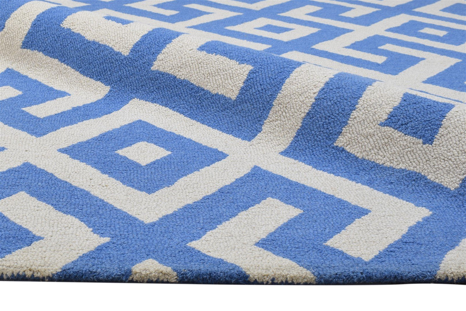 Hand Tufted Blue Wool Rug 5' X 8' Modern Scandinavian Geometric Room Size Carpet 