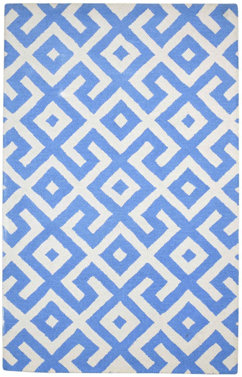 Hand Tufted Blue Wool Rug 5' X 8' Modern Scandinavian Geometric Room Size Carpet 