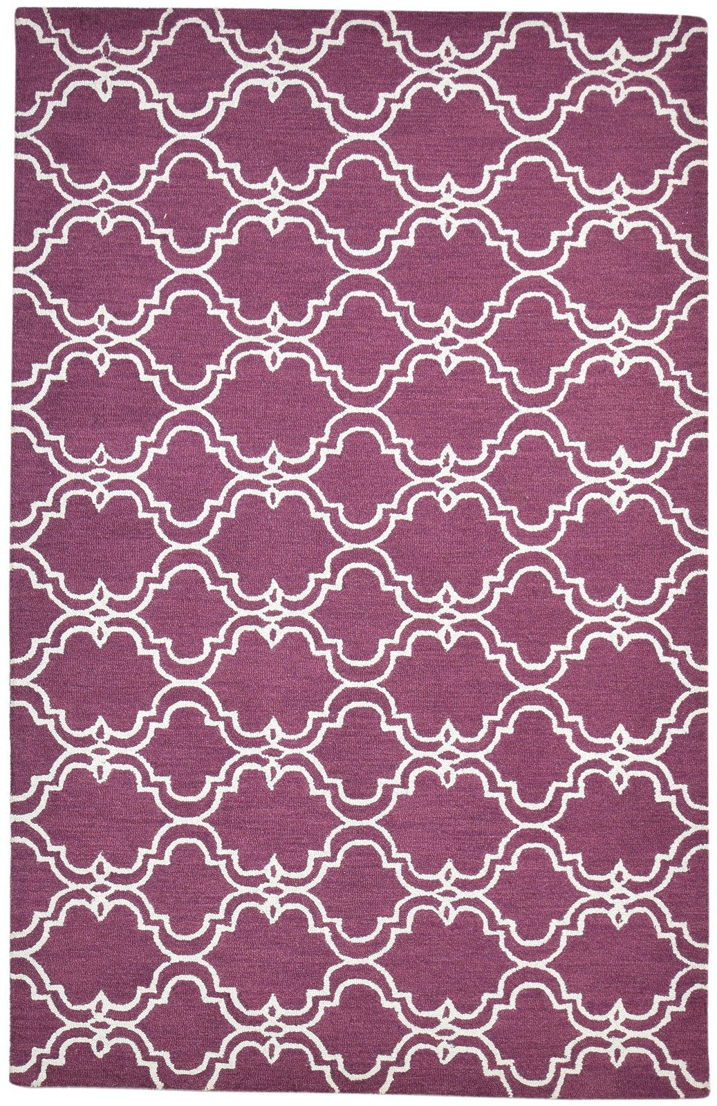 Hand Tufted Purple Wool Rug 5' X 8' Modern Moroccan Trellis Room Size Carpet 