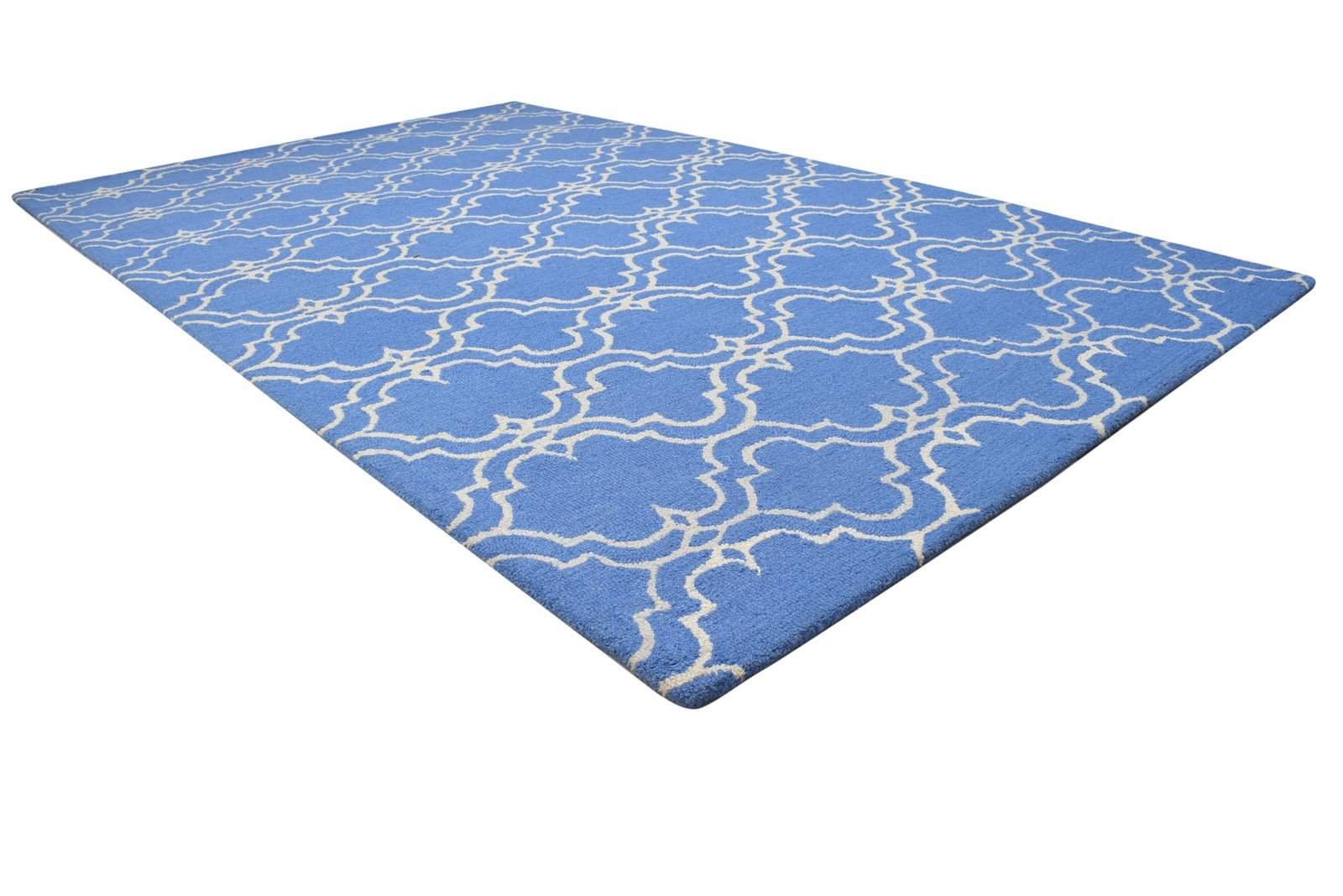 5' X 8' Rug Wool Blue Modern Hand Tufted Moroccan Trellis Room Size Carpet 